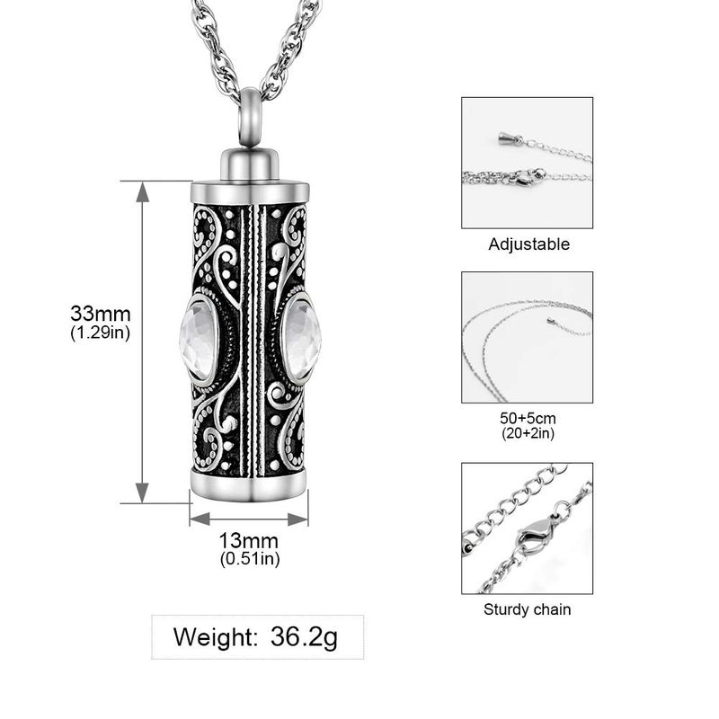 XIUDA Crystal Cremation Urn Necklace for Ashes Keepsake Cremation Jewelry for Human Ashes Stainless Steel Memorial Pendant with Flower (White) - Image 2